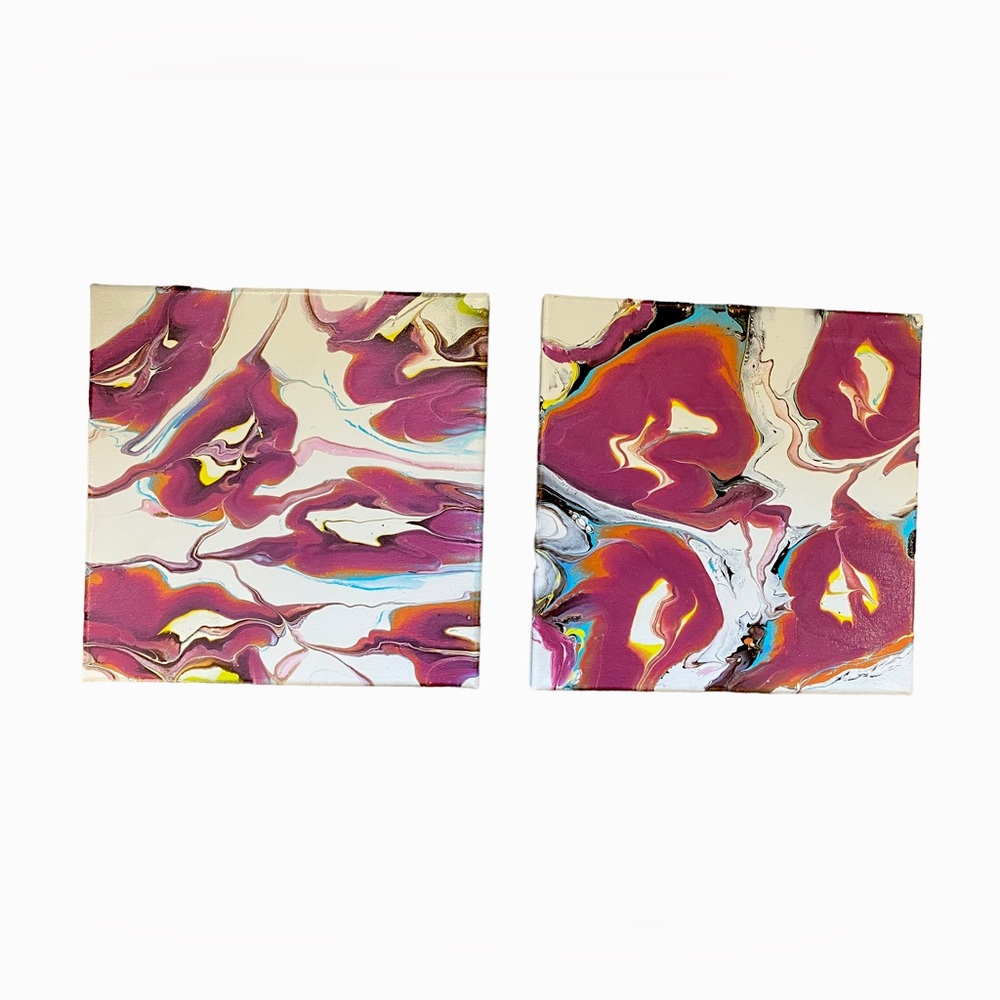 Set of two acrylic shimmer abstract canvas set paint pouring